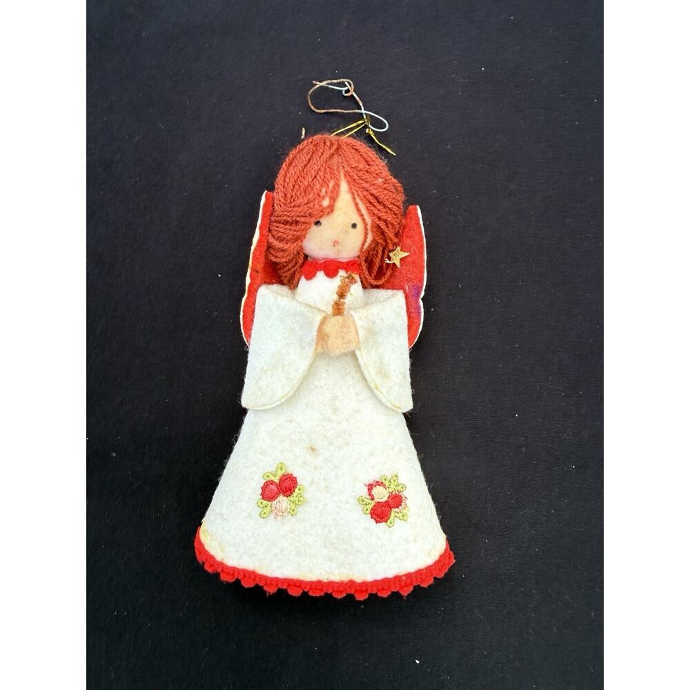 Vintage Mid Century 1960’s Red Headed Angel Cardboard Gold Wings -40D